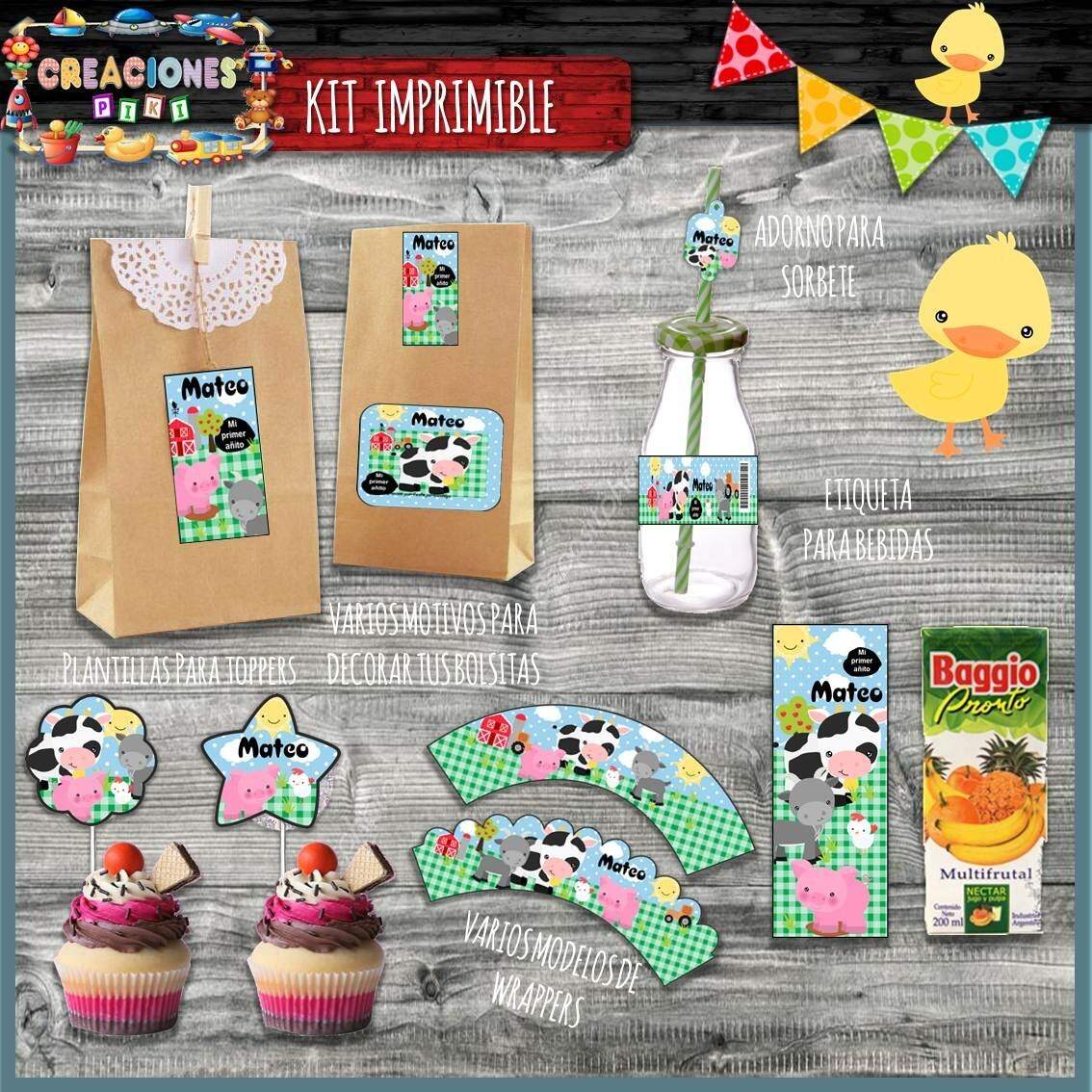 Kit Imprimible Candy Bar Animalitos De La Granja Completo