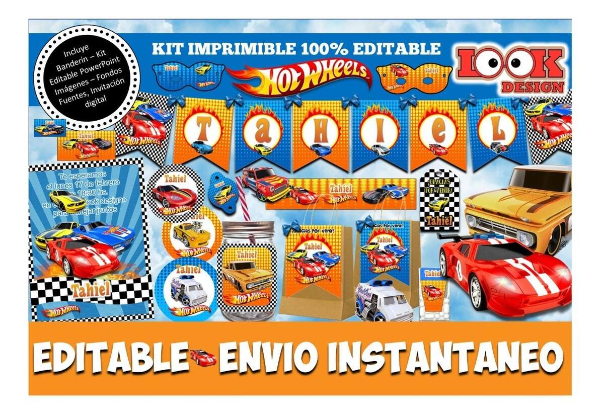 Kit Imprimible Candybar Hotwheels Autos 100 Editable
