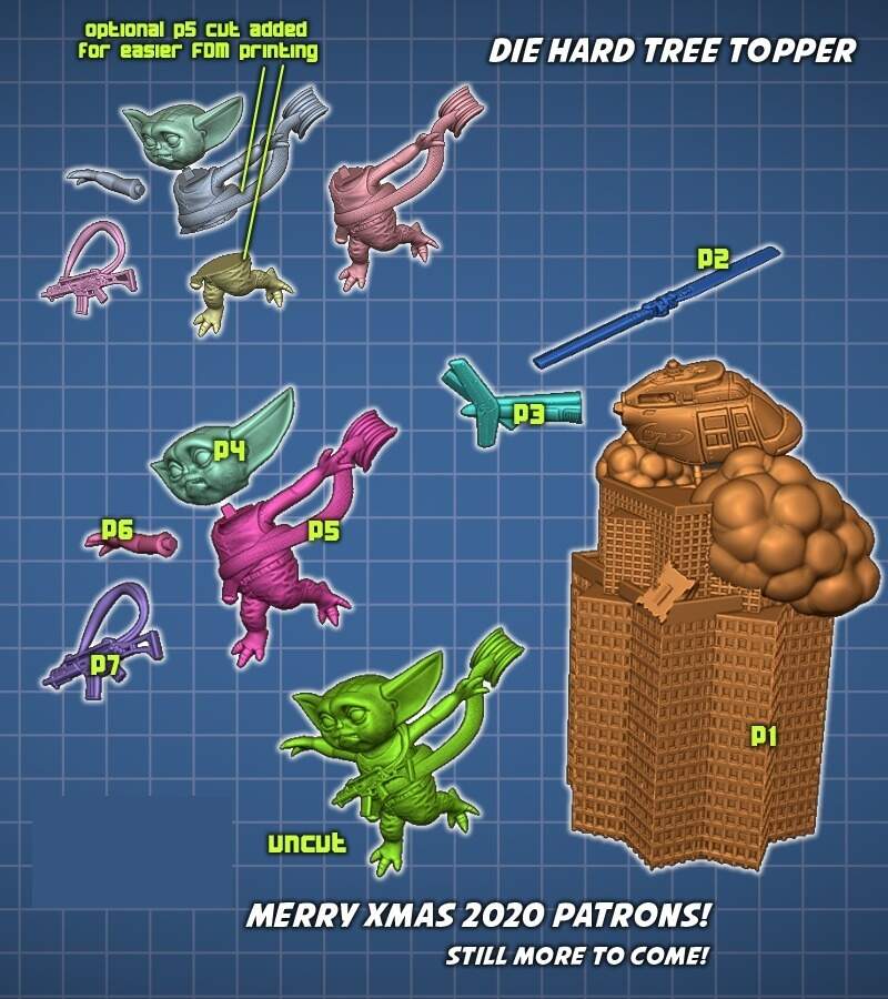 Grogu Diehard Xmas Tree Topper Hex Archivos Stl Impresión 3d Arquivos