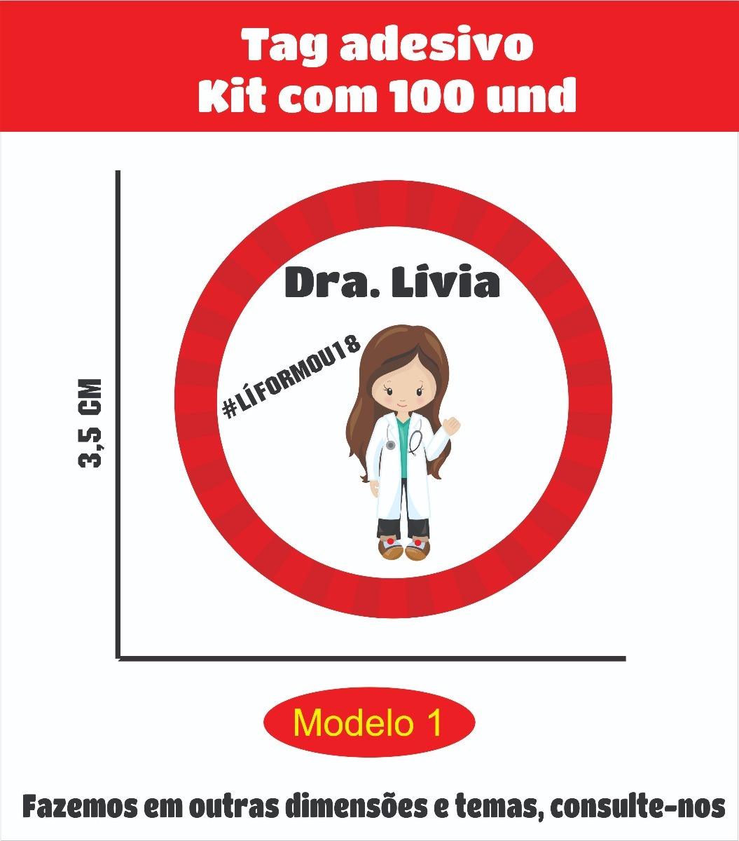 100 Tags Adesivo Personalizados Tema Enfermagem / Medicina