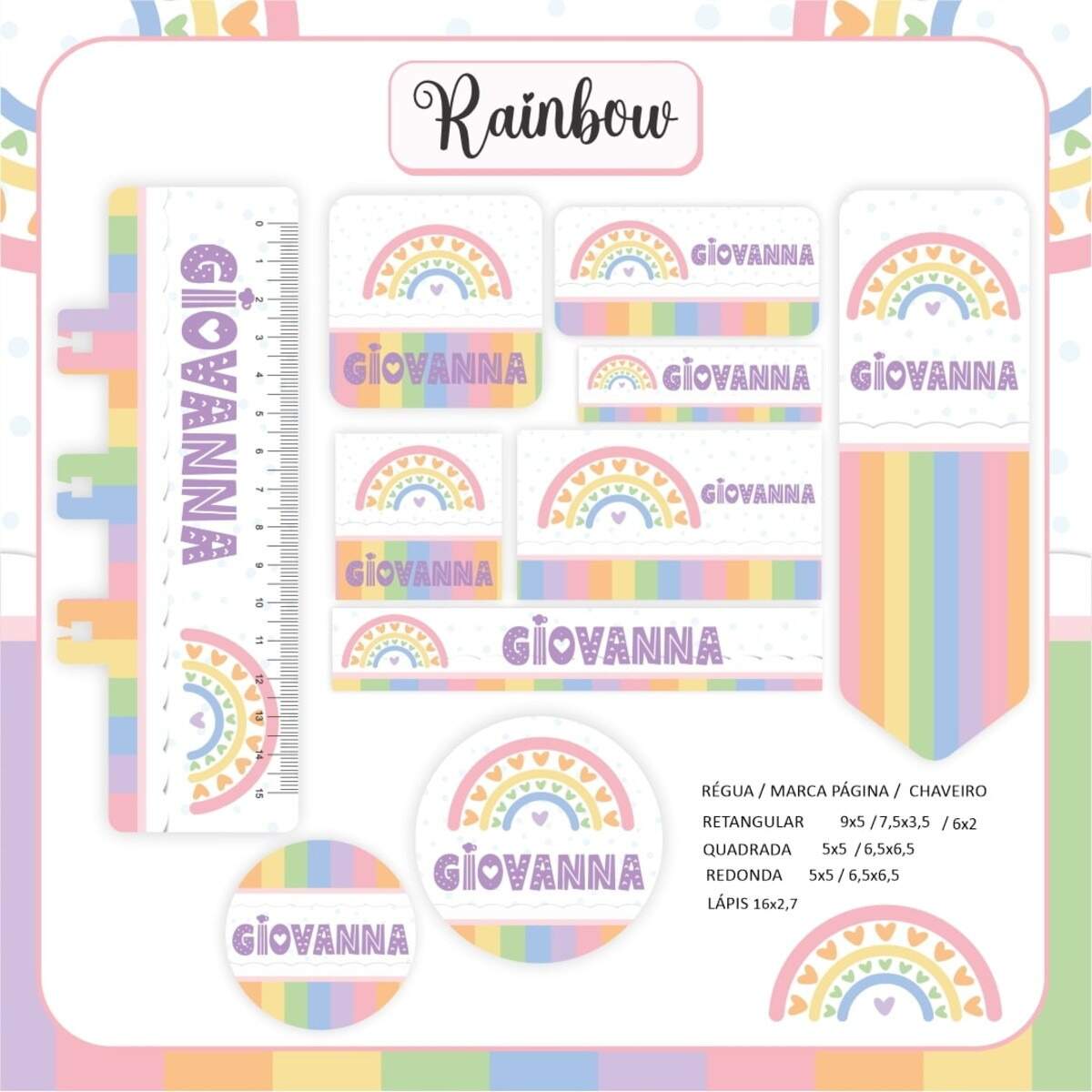 Arquivo De Corte Etiqueta Escolar Arco Iris 4 Studio,pdf,png - Arquivos