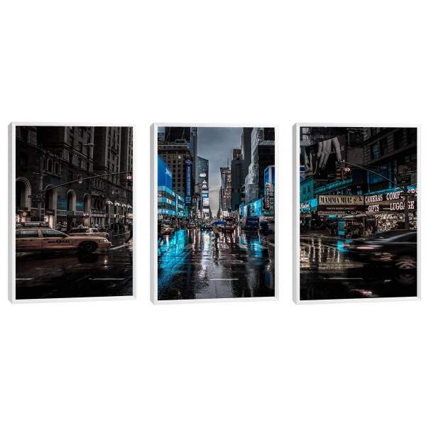 Quadro Decorativo Noite Chuvosa NY: Energia Vibrante