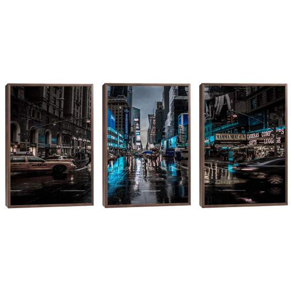 Quadro Decorativo Noite Chuvosa NY: Energia Vibrante