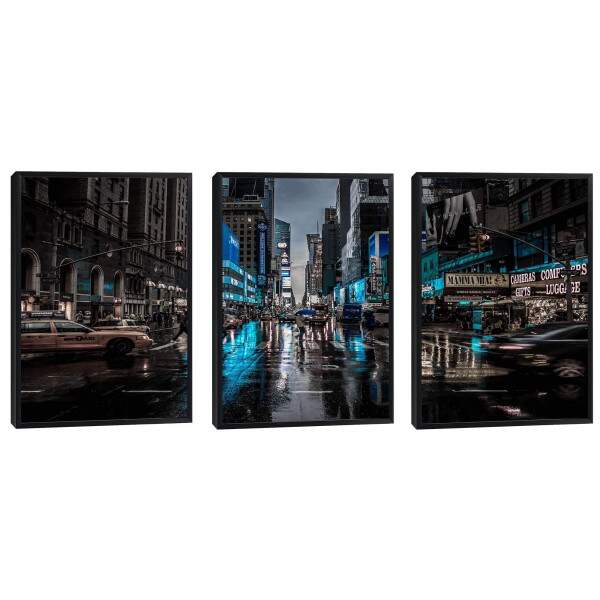 Quadro Decorativo Noite Chuvosa NY: Energia Vibrante