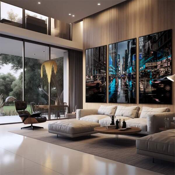Quadro Decorativo Noite Chuvosa NY: Energia Vibrante