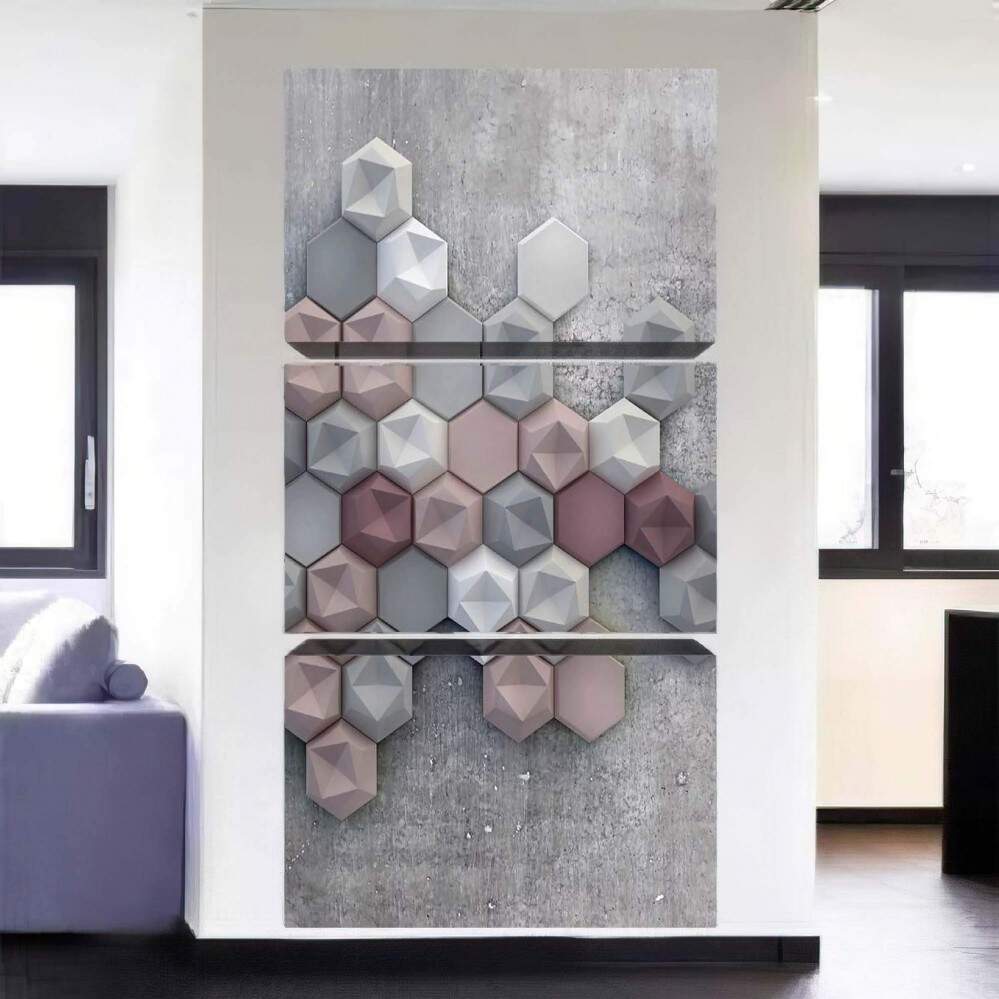 Quadro Decorativo 3 telas vertical geometricos cubos (11)