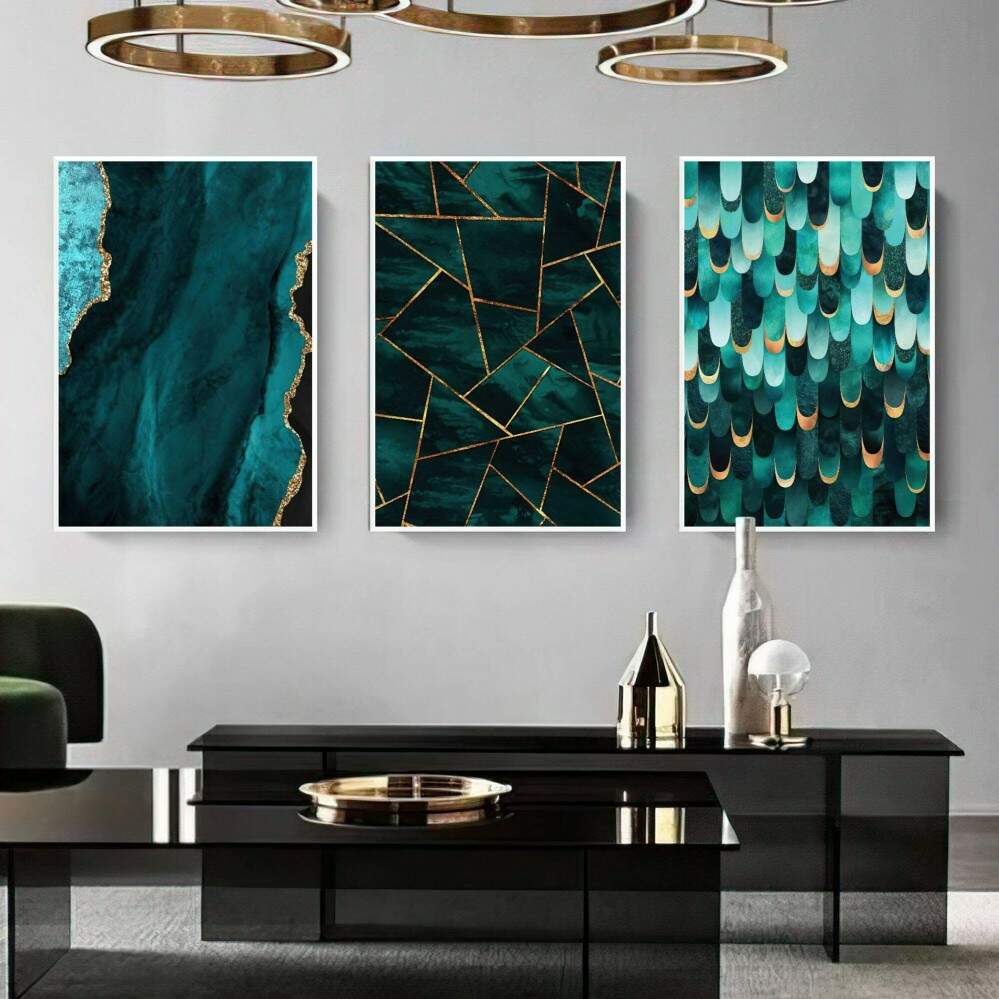Quadro decorativo 3 telas Minimalista Verde