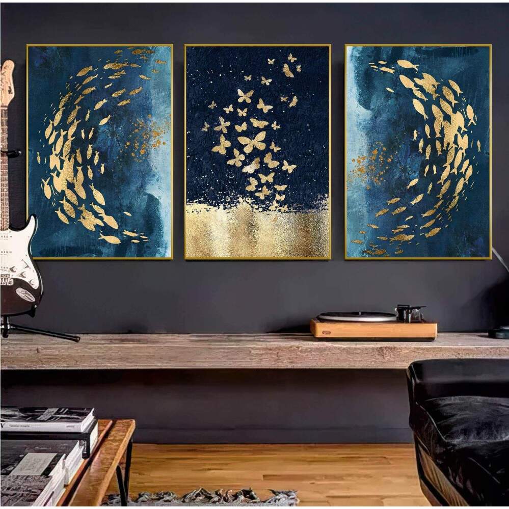 Quadro decorativo 3 telas Abstratos Natureza Azul Mar