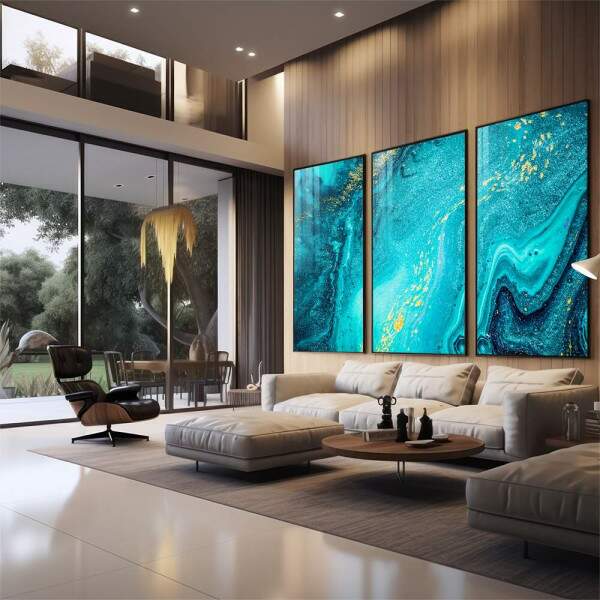 Quadro Decorativo Aquarela Azul: Toque de Sofisticao