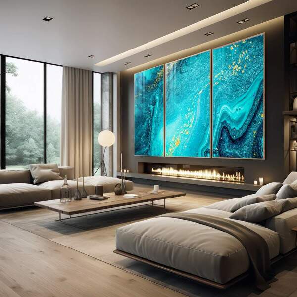 Quadro Decorativo Aquarela Azul: Toque de Sofisticao