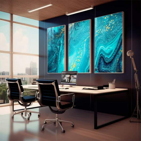 Quadro Decorativo Aquarela Azul: Toque de Sofisticao