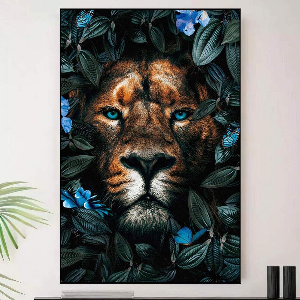 Quadro Decorativo 1 Tela - Leo Majestoso em Selva Vibrante