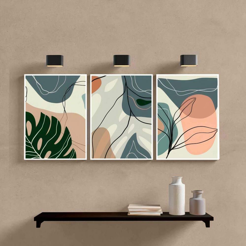 Quadro Decorativo 3 Telas: Abstrao Tropical - Adicione um Toque de Natureza Artstica e Moderna ao seu Ambiente