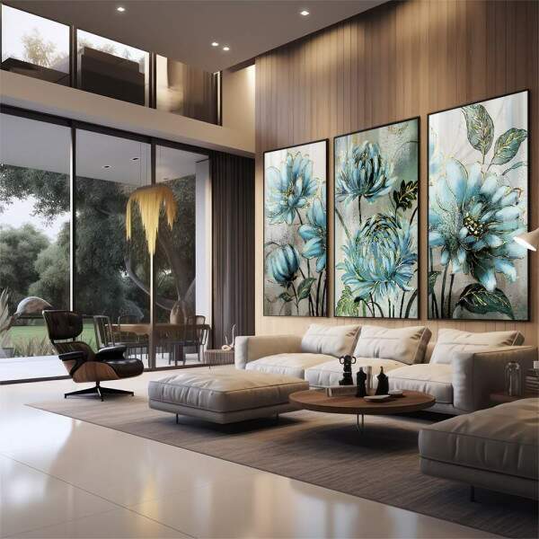 Quadro Decorativo Refrescante Jardim de Flores Azuis