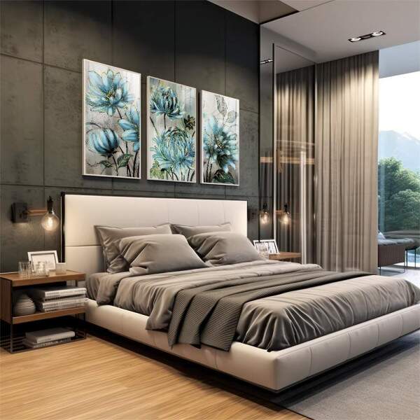 Quadro Decorativo Refrescante Jardim de Flores Azuis