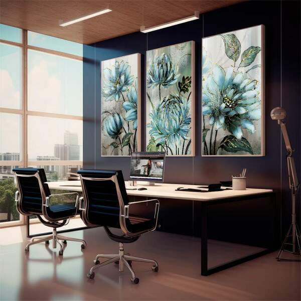 Quadro Decorativo Refrescante Jardim de Flores Azuis
