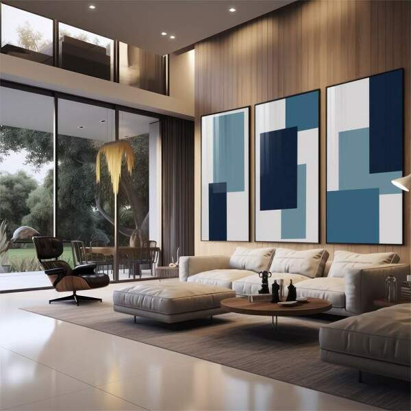 Quadro Decorativo: Harmonia Azul e Cinza, Inspira Modernidade