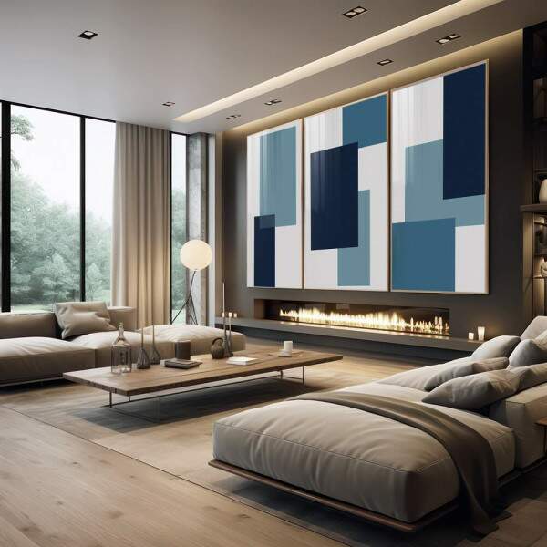 Quadro Decorativo: Harmonia Azul e Cinza, Inspira Modernidade
