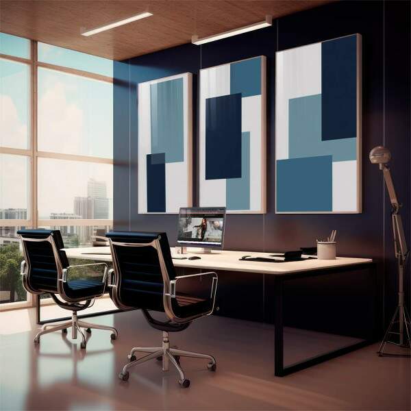 Quadro Decorativo: Harmonia Azul e Cinza, Inspira Modernidade