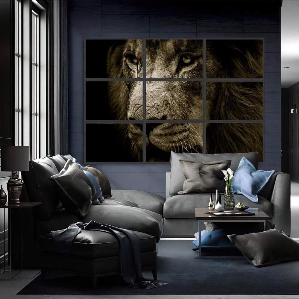 Quadro decorativo 9 telas Leão