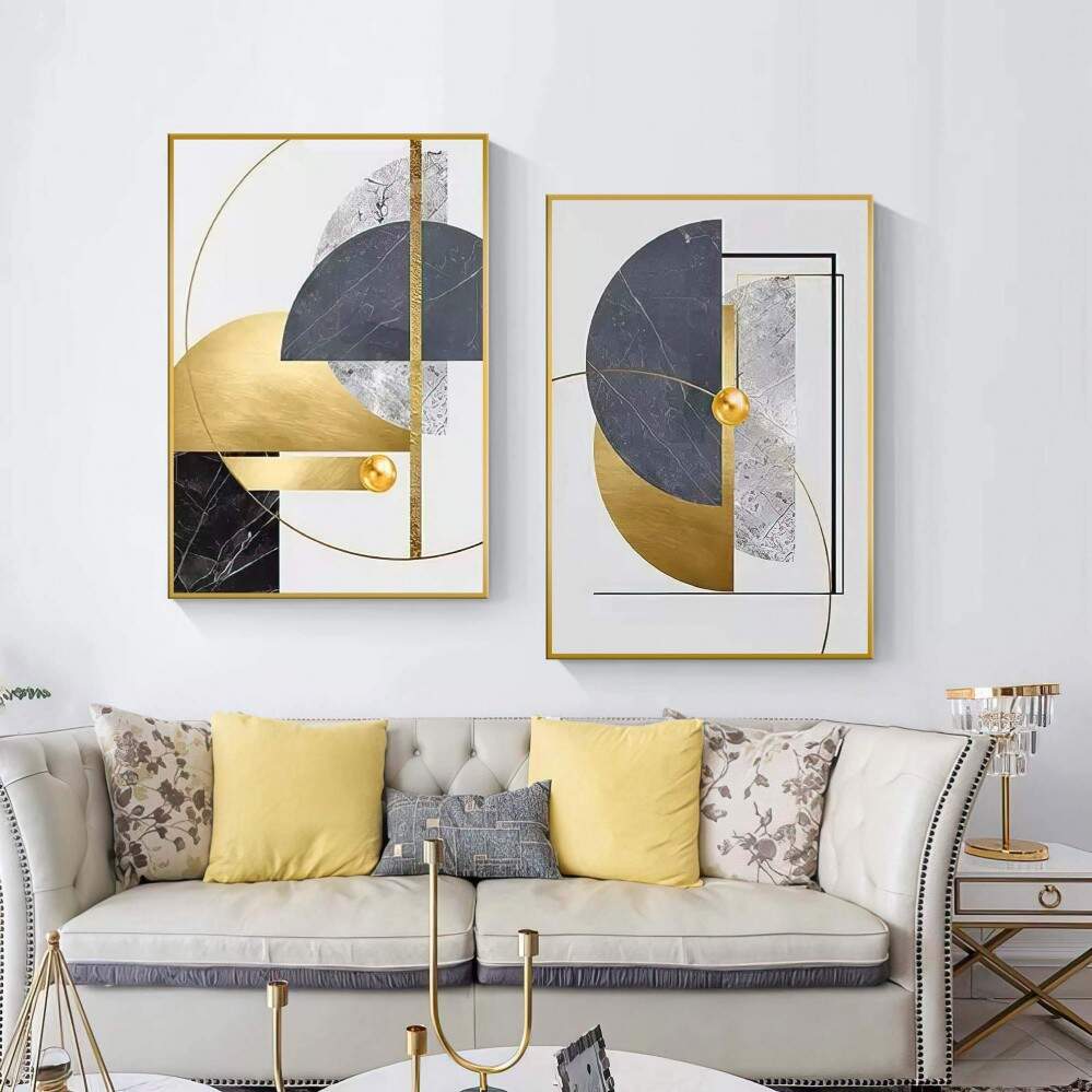Quadro decorativo 2 telas abstrata geométrica moderna arte