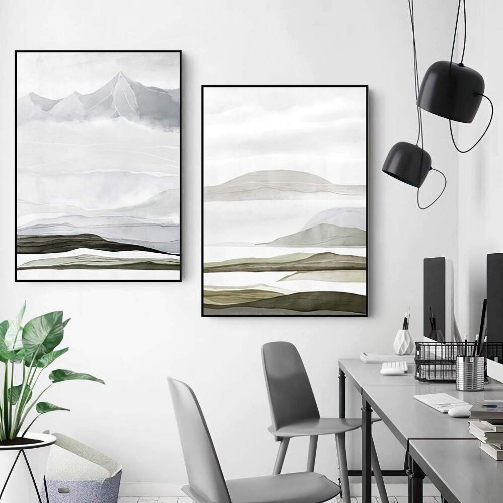 Quadro decorativo 2 telas Pintura nórdica abstrata paisagem arte