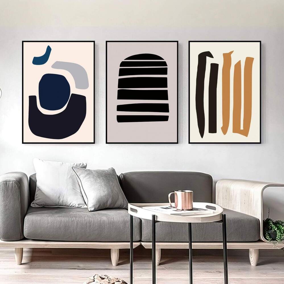 Quadro decorativo 3 telas Abstrato minimalista geométrico moderno boho