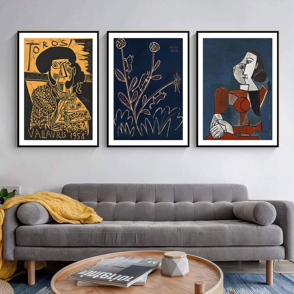 Quadro Decorativo 3 Telas - Trptico de Picasso: Mistrio, Unio e Encanto