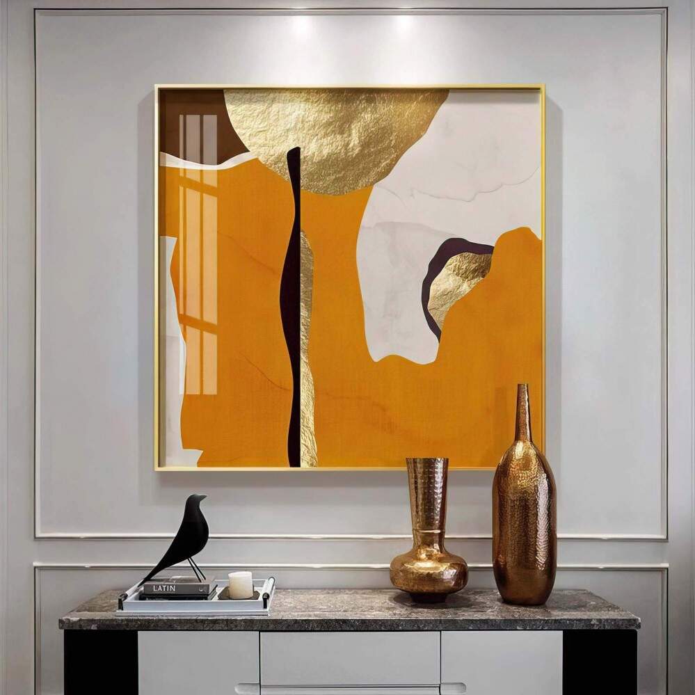 Quadro Decorativo Quadrado 1 tela - Exploso Dourada: Arte abstrata vibrante em tons de ouro, um toque de luxo e dinamismo para sua parede