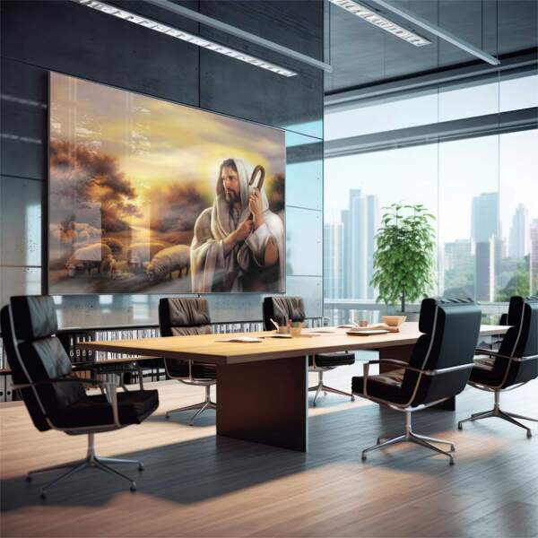 Quadro Decorativo: O Bom Pastor em Harmonia com a Natureza