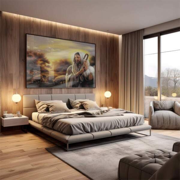Quadro Decorativo: O Bom Pastor em Harmonia com a Natureza