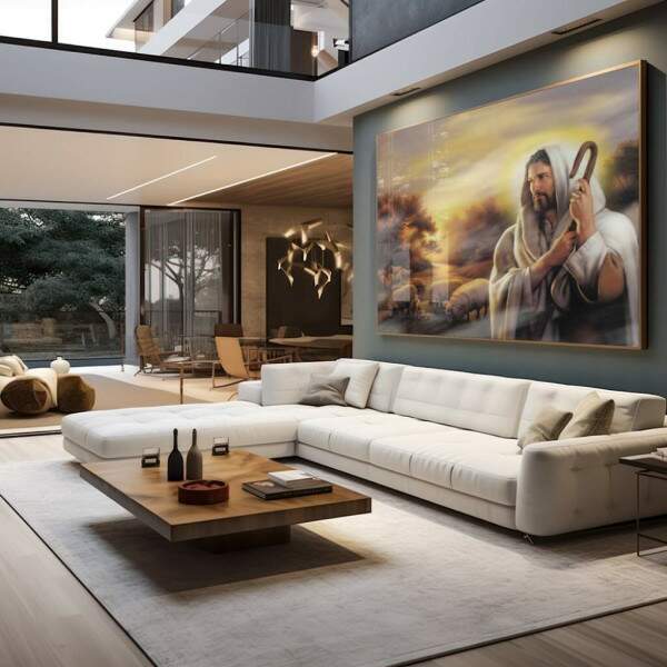 Quadro Decorativo: O Bom Pastor em Harmonia com a Natureza