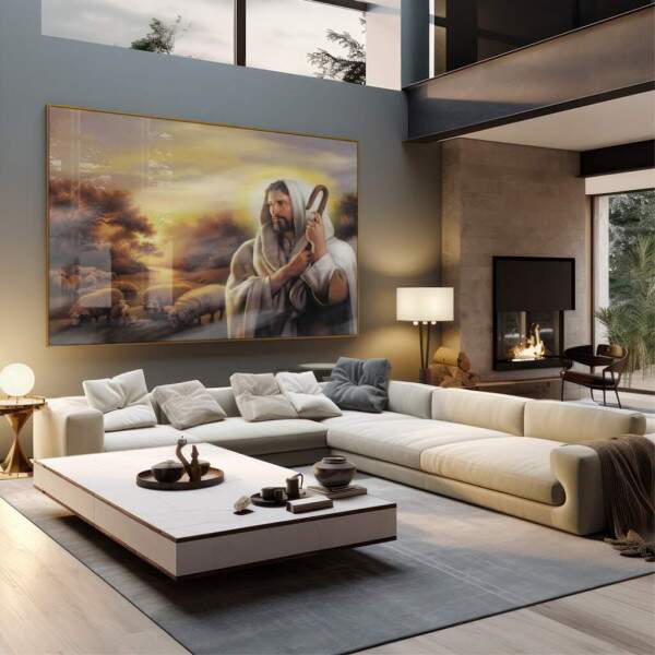 Quadro Decorativo: O Bom Pastor em Harmonia com a Natureza