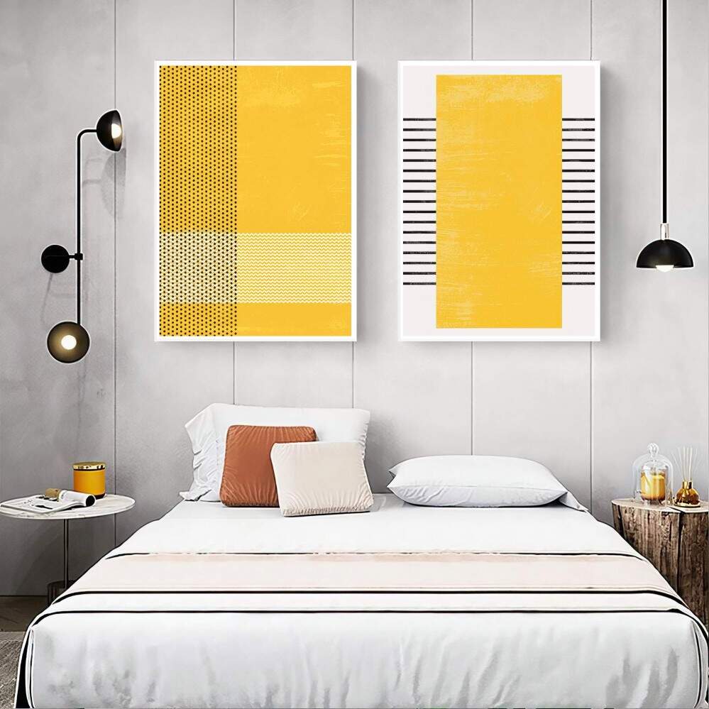 Quadro decorativo 2 telas Abstrato vintage amarelo