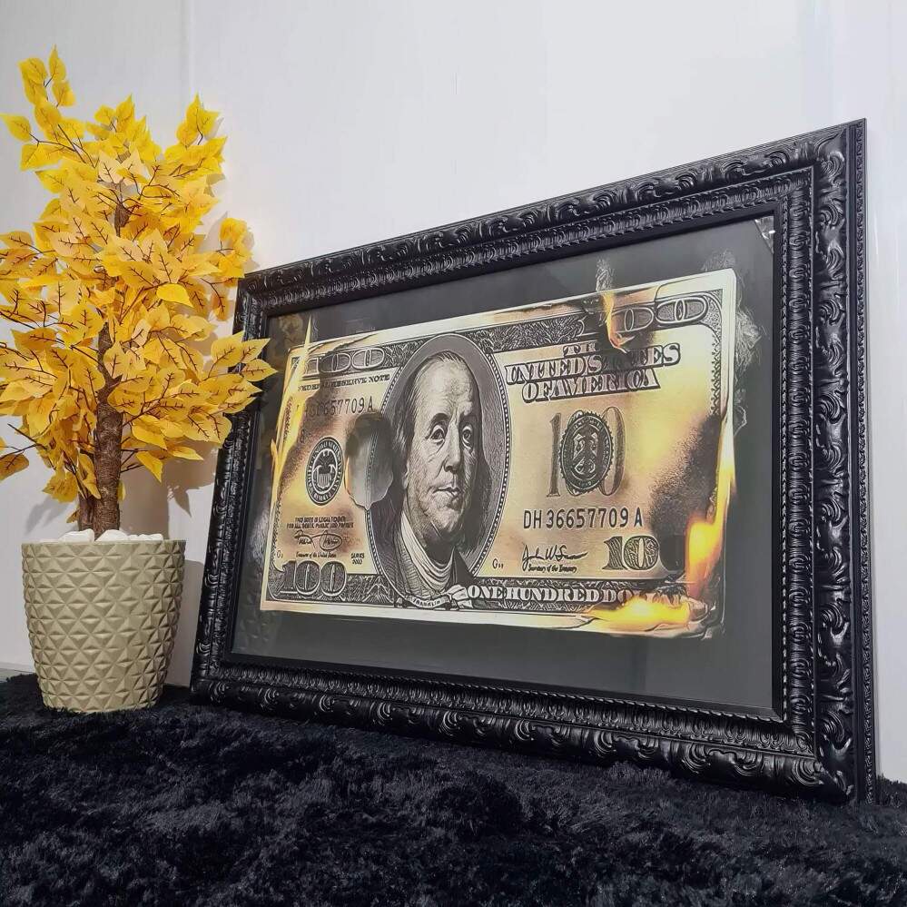 Quadro Dólar com moldura clássica imperial preta e vidro