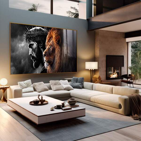 Quadro Decorativo O Leo e o Salvador: Inspirao nica