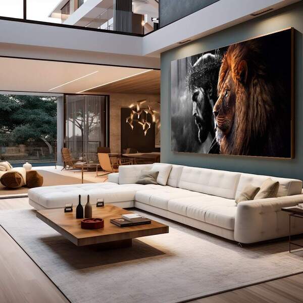 Quadro Decorativo O Leo e o Salvador: Inspirao nica