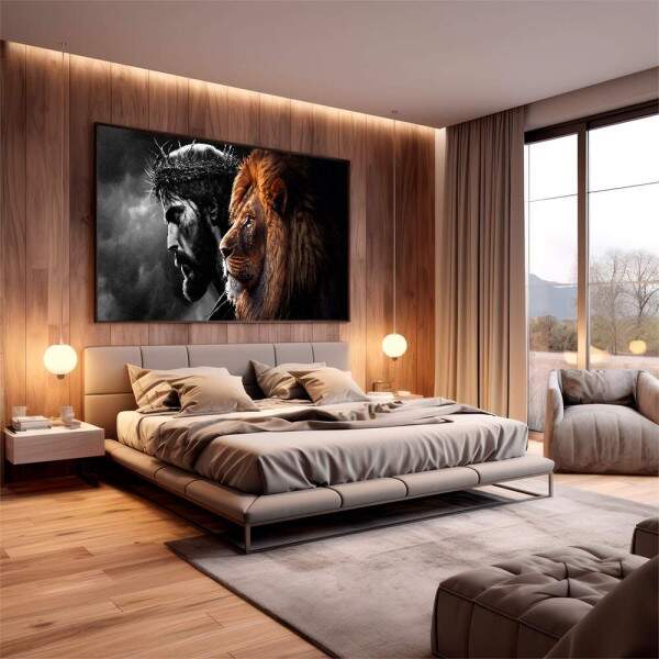 Quadro Decorativo O Leo e o Salvador: Inspirao nica