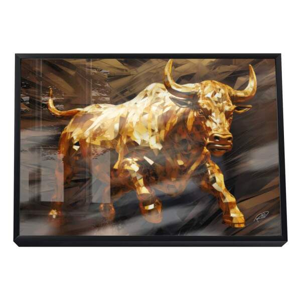 Quadro Decorativo Touro de Wall Street Dourado - Elegncia e Prosperidade para Sua Decorao