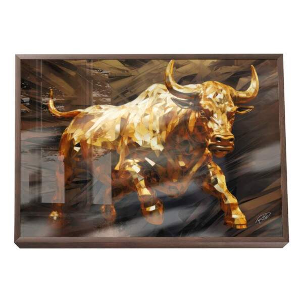 Quadro Decorativo Touro de Wall Street Dourado - Elegncia e Prosperidade para Sua Decorao