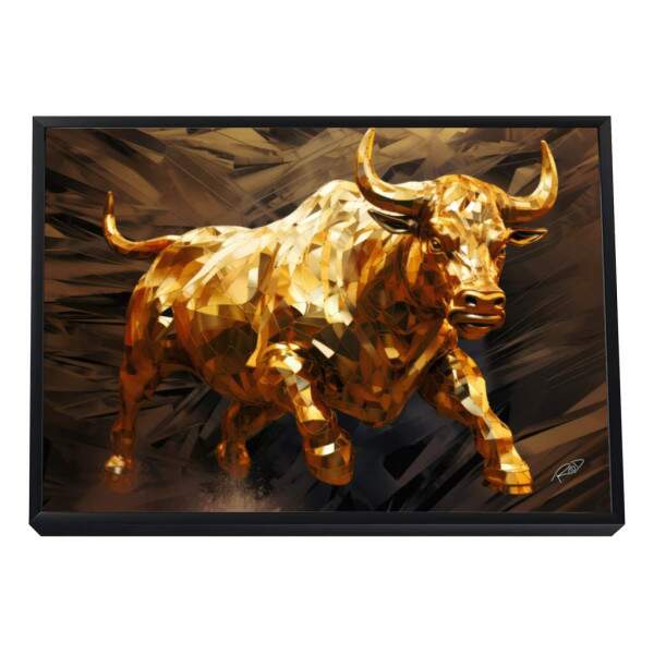 Quadro Decorativo Touro de Wall Street Dourado - Elegncia e Prosperidade para Sua Decorao