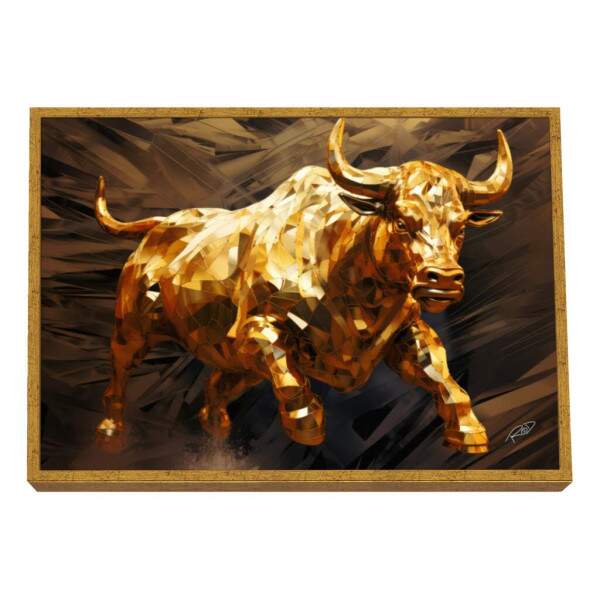 Quadro Decorativo Touro de Wall Street Dourado - Elegncia e Prosperidade para Sua Decorao