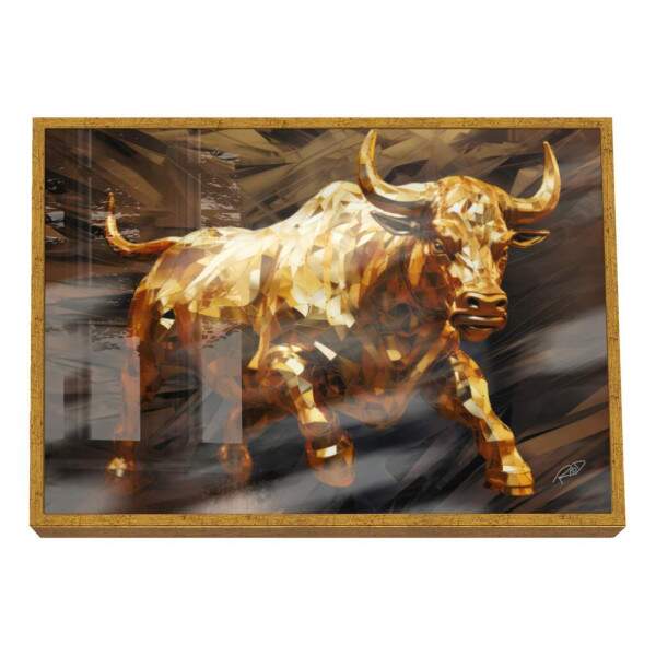 Quadro Decorativo Touro de Wall Street Dourado - Elegncia e Prosperidade para Sua Decorao