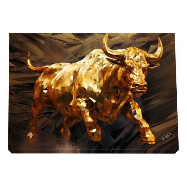 Quadro Decorativo Touro de Wall Street Dourado - Elegncia e Prosperidade para Sua Decorao