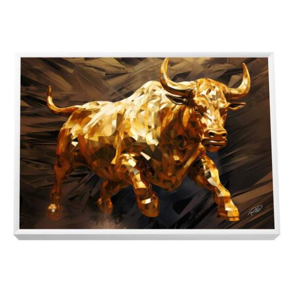 Quadro Decorativo Touro de Wall Street Dourado - Elegncia e Prosperidade para Sua Decorao