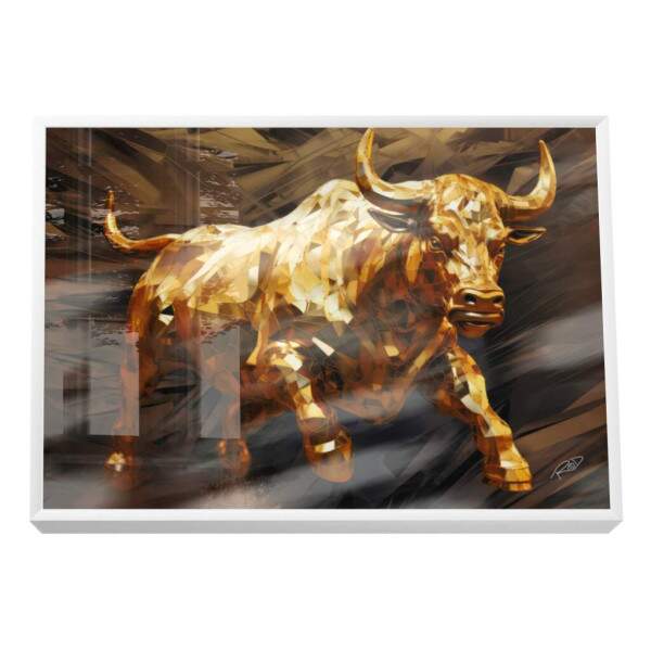 Quadro Decorativo Touro de Wall Street Dourado - Elegncia e Prosperidade para Sua Decorao