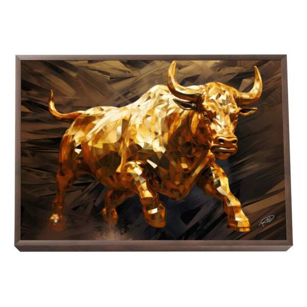 Quadro Decorativo Touro de Wall Street Dourado - Elegncia e Prosperidade para Sua Decorao