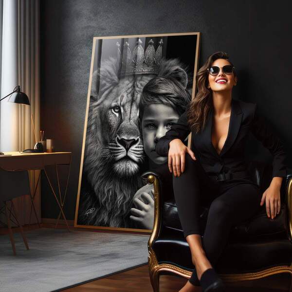 Quadro Decorativo Elegante Leo com Menino - Arte em Canvas Premium