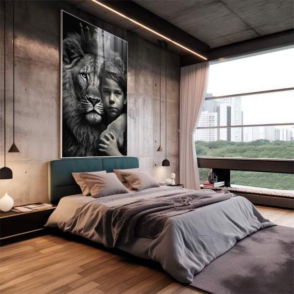 Quadro Decorativo Elegante Leo com Menino - Arte em Canvas Premium