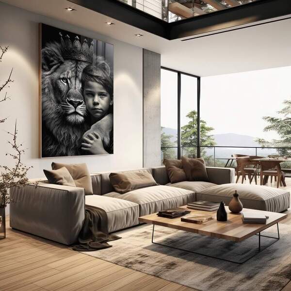 Quadro Decorativo Elegante Leo com Menino - Arte em Canvas Premium